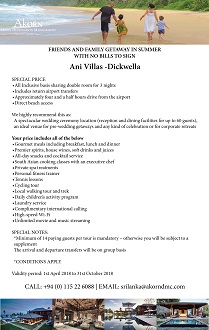 Hot Summer Deals in Sri Lanka -Beach Stay at Ani Villas (3 nights) Hot Summer Deals in Sri Lanka -Beach Stay at Ani Villas (3 nights)